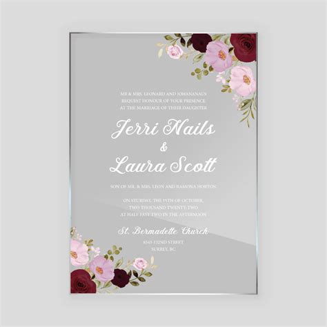 Burgundy Floral Acrylic Invites Printing In Dubai Printsouq