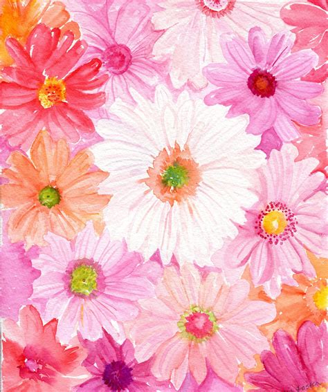 Gerbera Daisies Watercolor Painting Original Pink Coral Cream Gerber Daisies Original