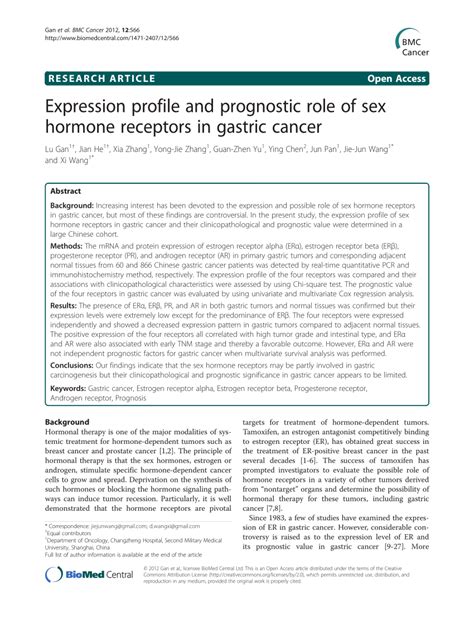 Pdf Expression Profile And Prognostic Role Of Sex Hormone Receptors In Gastric Cancer