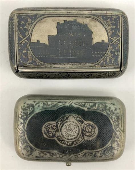 Lot 2 Russian Antique Niello Silver Cigarette Cases