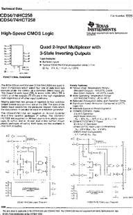 CD54HC258 Datasheet High Speed CMOS Logic Quad 2 Input Multiplexer With