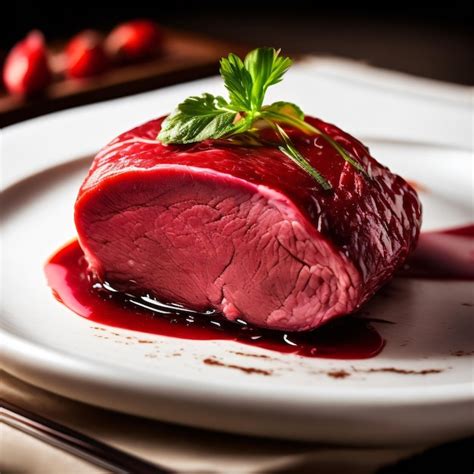 Un Plato De Comida Con Salsa Roja Y Un Trozo De Carne Foto Premium