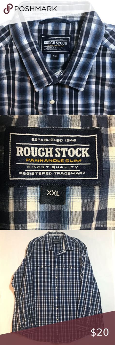 Panhandle Slim Rough Stock Men S Xxl Western Shirt Blue Plaid Long