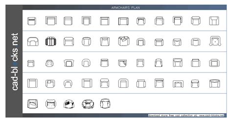 Furniture CAD Blocks: armchairs in plan view