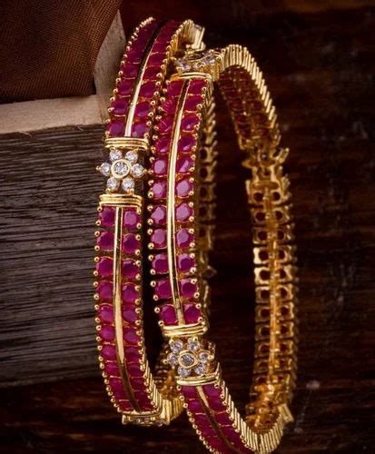 Real Diamonds Party Wear Ruby Diamond Bangles Pieces Weight Gm