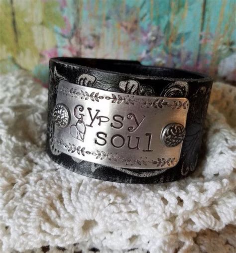 Gyspy Soul Hand Stamped Black Tooled Leather Cuff Bracelet Etsy