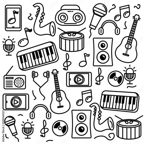 Music Doodle Vector Illustration Set Of Music Related Vector