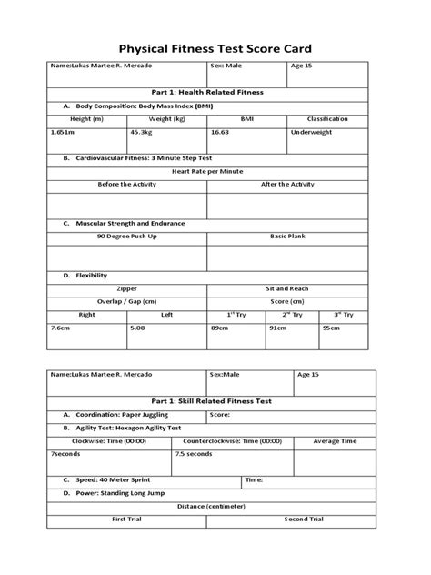 Physical Fitness Test Form Pdf