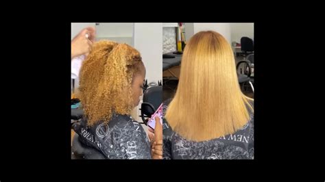 Double Process Blonde Silk Press On Natural Hair Curls Intact