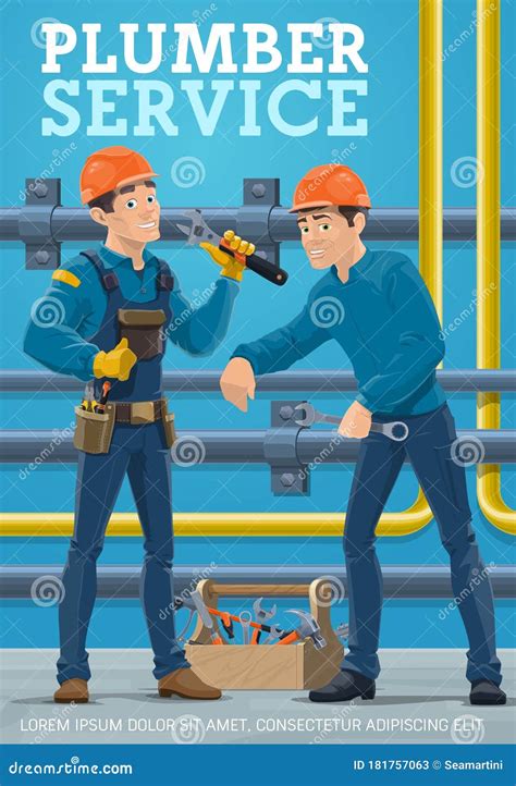 Plumber Workers Pipes Plumbing And Repair Service Stock Vector