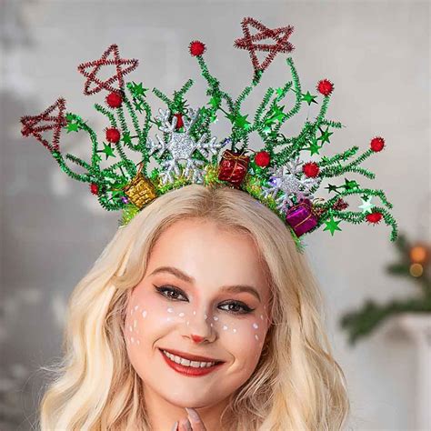 Amazon Casdre Christmas Light Up Headband Green Red Snowflake Hair