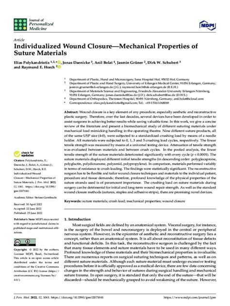 Fillable Online Opus Kobv Individualized Wound Closuremechanical