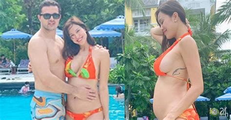Sau 2 tháng cưới chồng Tây siêu mẫu diện bikini khoe bụng bầu 6 tháng là ai