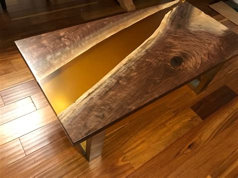 Black Walnut Amber Epoxy Resin River Coffee Table Hardwood Etsy