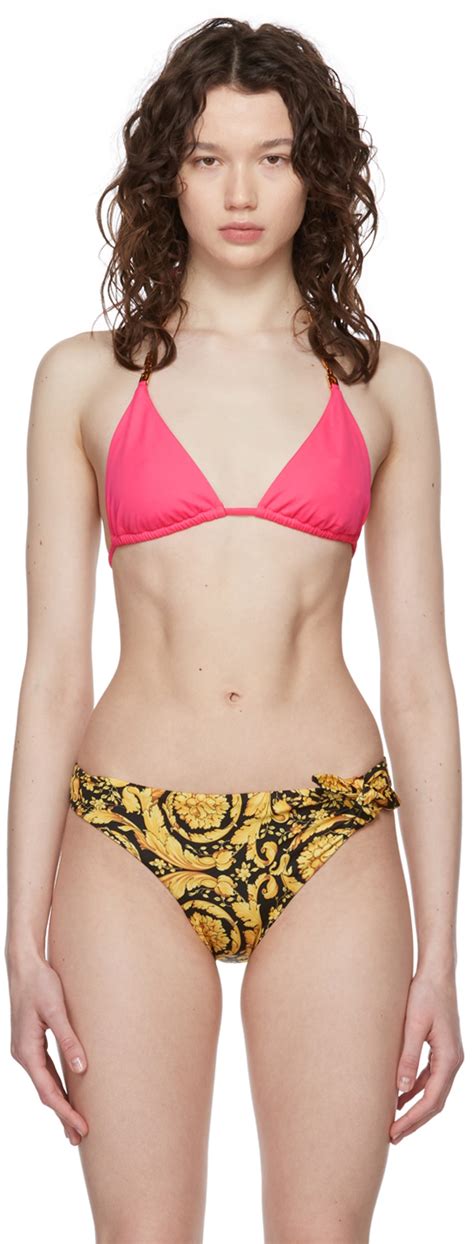 Pink Greca Chain Bikini Top By Versace Underwear On Sale