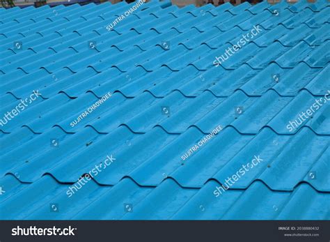 blue color roof  rainy day stock photo edit