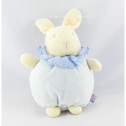 Doudou Lapin Boule Bleu Col Vichy Sucre D Orge