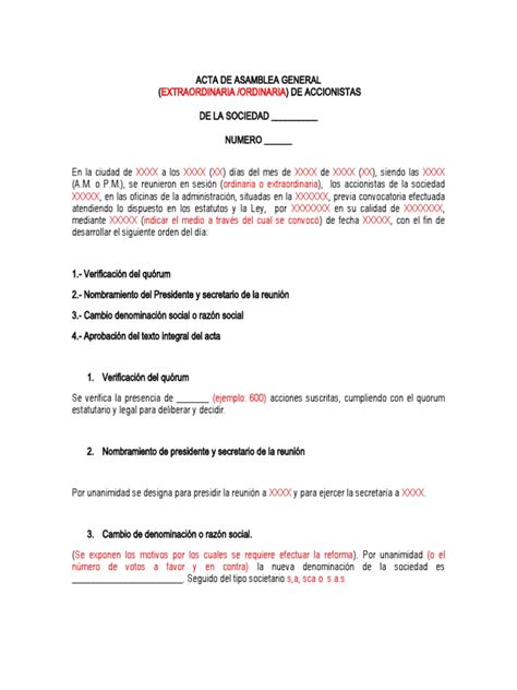 Acta De Cambio De Razon Social Pdf Gobierno