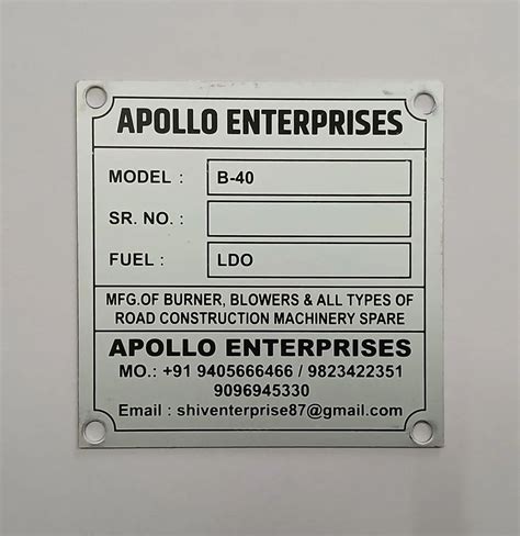 Standard White Base Square Aluminium Industrial Product Name Plate 1