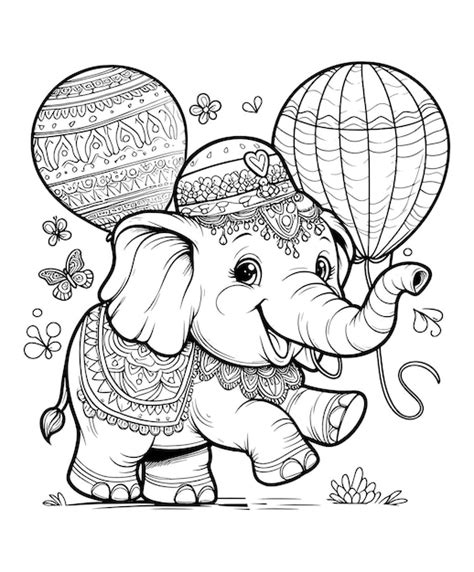 Premium Vector Elephant Coloring Pages Vector Carton Illustration