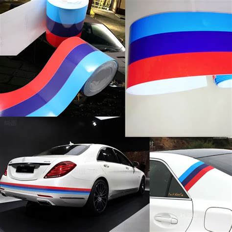 1M For BMW M Flag Stripe Car Hood Vinyl Sticker Body Decal Fit For BMW Z4 I8 X5 X6 M3 M5 E46 E61 ...