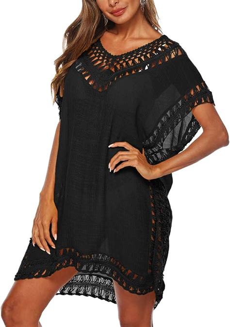 Loozykit Damen Strandkleid Bikini Cover Up Gestrickte Kurz Strandkleid