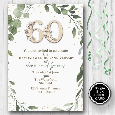 10 Personalised 60th Diamond Wedding Anniversary Party Invitations