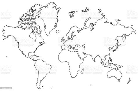 Black And White Outline Map Of The World On A White Background Vector ...