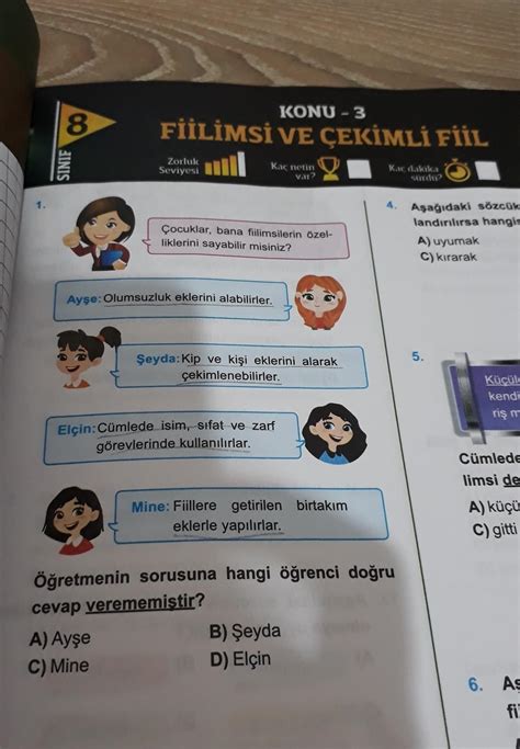 8 sınıf türkçe FİİLİMSİLER Eodev