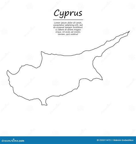 Simple Outline Map Of Cyprus Silhouette In Sketch Line Style Stock