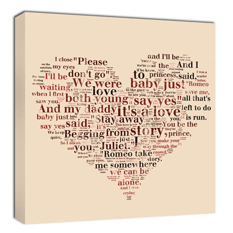 Heart Word Collage Wedding Song Canvas Wall Art