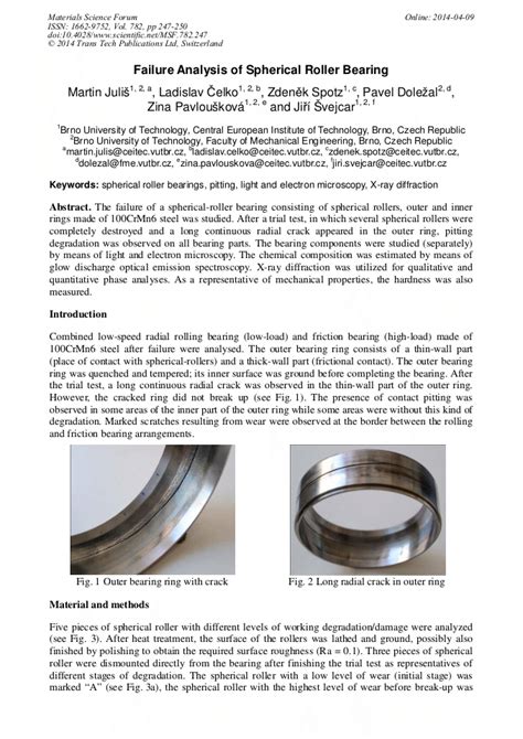 Failure Analysis Of Spherical Roller Bearing Scientific Net