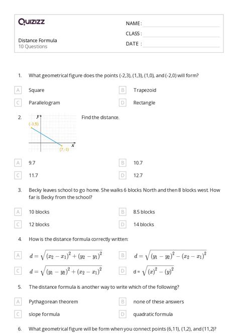 50 Distance Formula Worksheets On Quizizz Free Printable