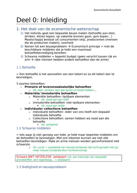 Samenvatting Economie Deel Inleiding Het Doel Van De