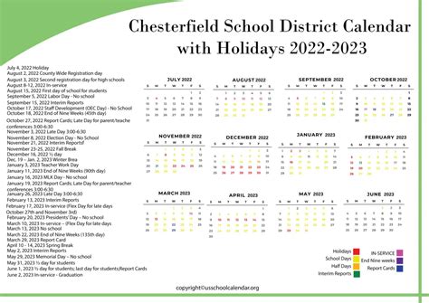 Chesterfield School District Calendar with Holidays 2023