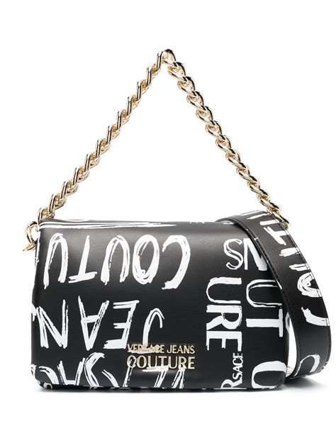 Versace Jeans Couture Logo Print Shoulder Bag Black Farfetch