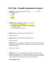 CSCI 240 Quiz 6 Done Docx CSCI 240 Possible Questions For Quiz 6 1