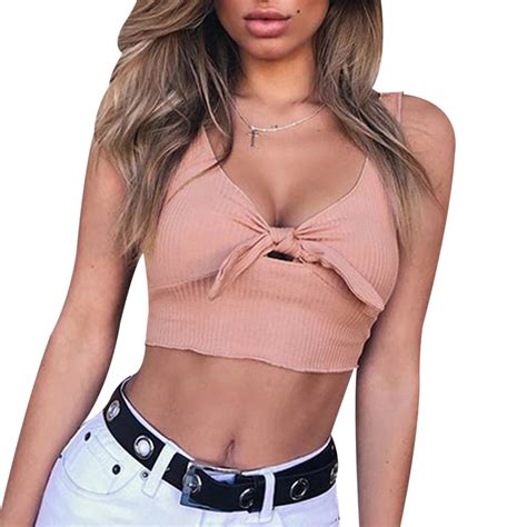 2018 Sexy Women Ladies Sleeveless Deep V Neck Cotton Knitted Tank Tops Summer Cropped Tops