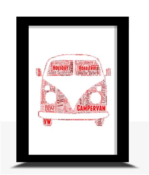 Personalised Vw Style Campervan Front View Word Art Print