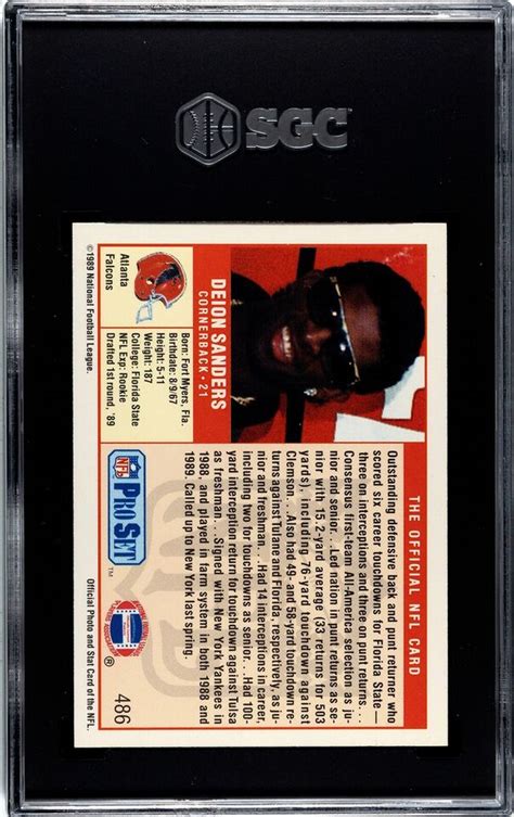 1989 Pro Set Football 486 Deion Sanders Falcons RC Rookie HOF SGC 9 5