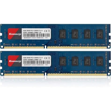 Lot De 2 Barrettes De Mémoire Ram Ddr3 1600 Mhz Udimm Pc3 12800 Pc3