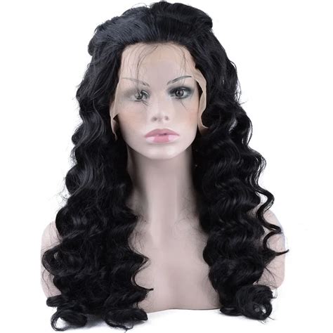 Strongbeauty Synthetic Lace Front Wigs Black Long Deep Wave Hair Heat