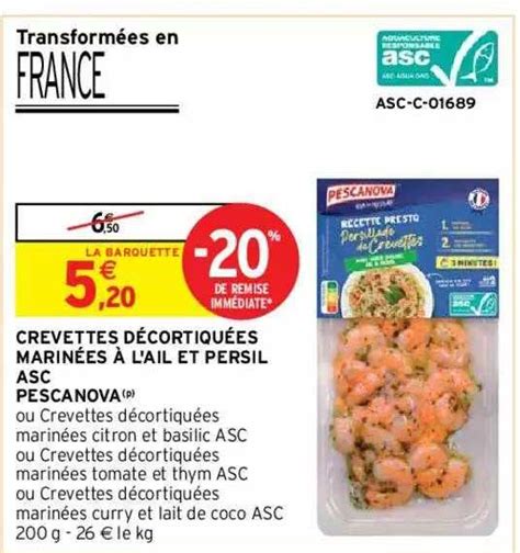 Promo Crevettes Décortiquées Marinées à L ail Et Persil Asc Pescanova