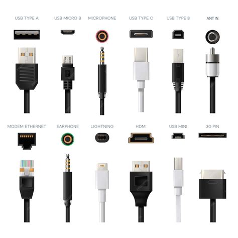 Tipos de conectores cables y adaptadores para dispositivos | Vector Premium 