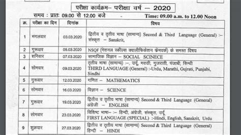 MP Board 10th Date Sheet 2020 Madhya Pradesh Board MPBSE 10th Time