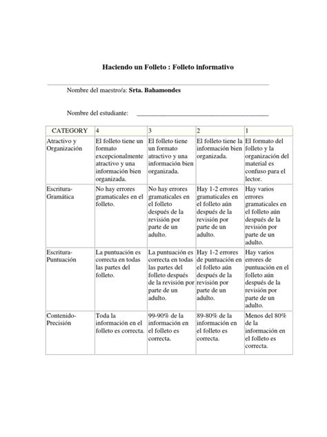 Rubrica Para La Evaluaciòn De Un Folleto Ritmo Cognición Free 30 Day Trial Scribd