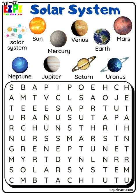 Planets Solar System Word Search Ezpzlearn