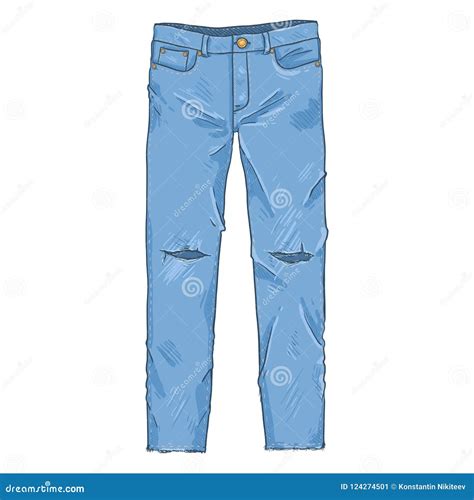 Vector Cartoon Illustration Ripped Denim Jeans Pants Stock Vector