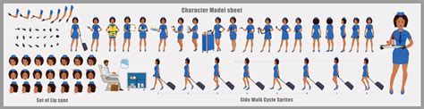 Air hostess Girl Character Design Model Sheet Girl Character design Front side back view and ...