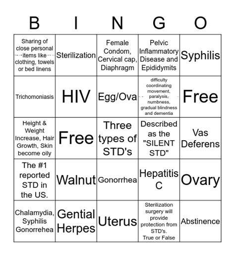 Reproductive Safety Health Bingo Card